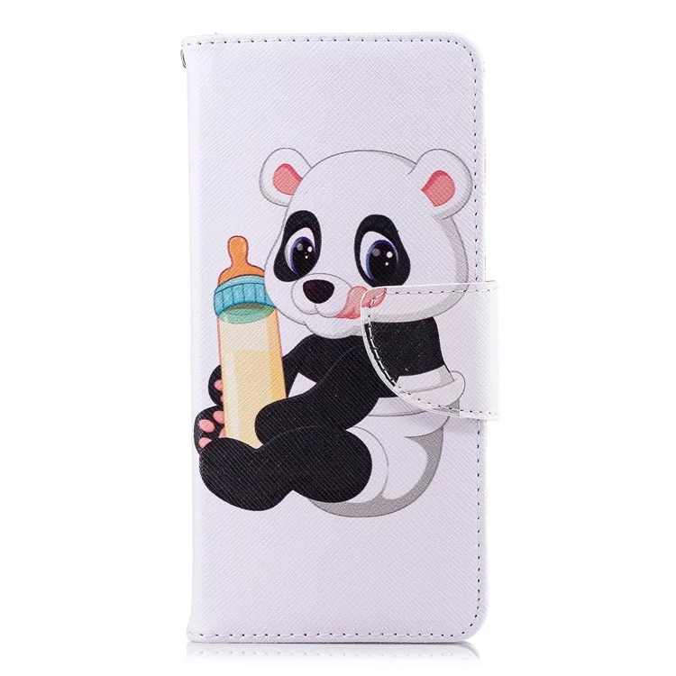 Pattern Printing Wallet Stand Leather Protective Case for Nokia 5.1 - Panda Holding a Bottle