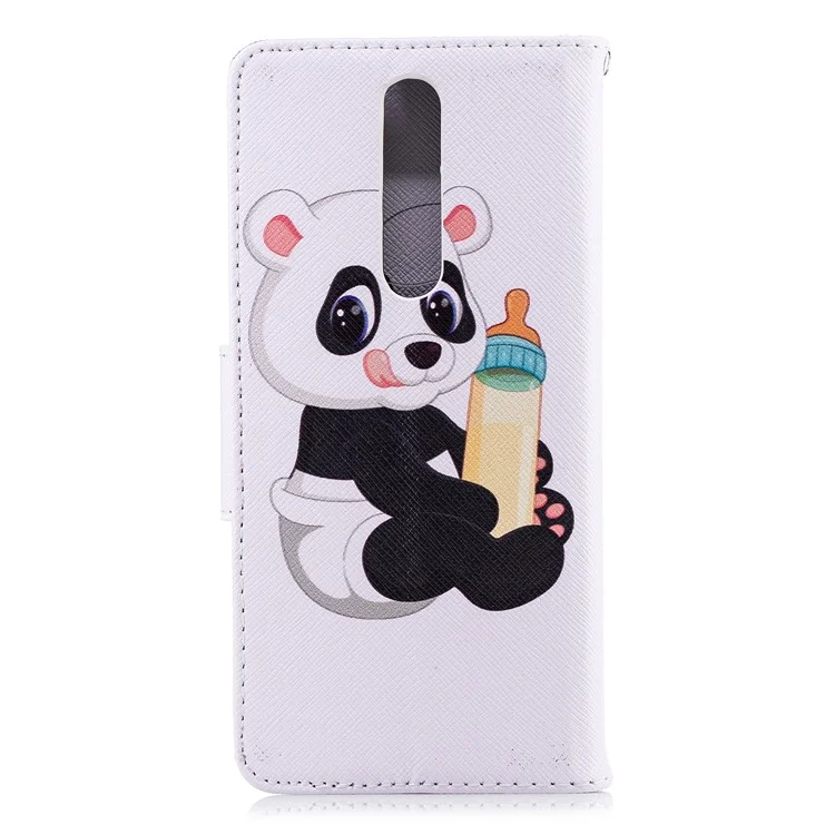 Pattern Printing Wallet Stand Leather Protective Case for Nokia 5.1 - Panda Holding a Bottle