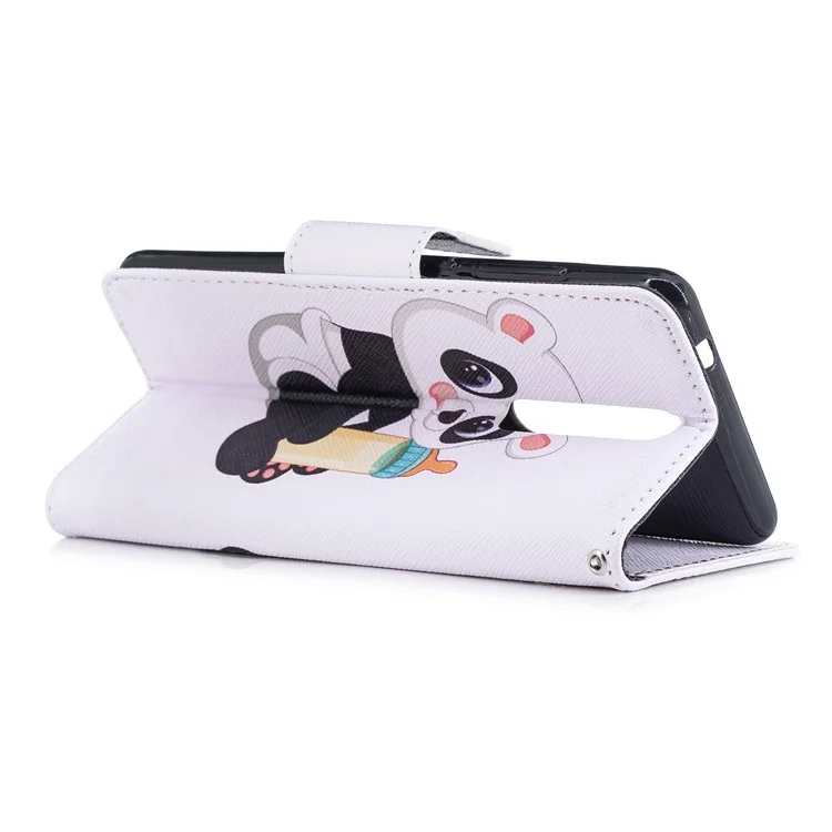 Pattern Printing Wallet Stand Leather Protective Case for Nokia 5.1 - Panda Holding a Bottle