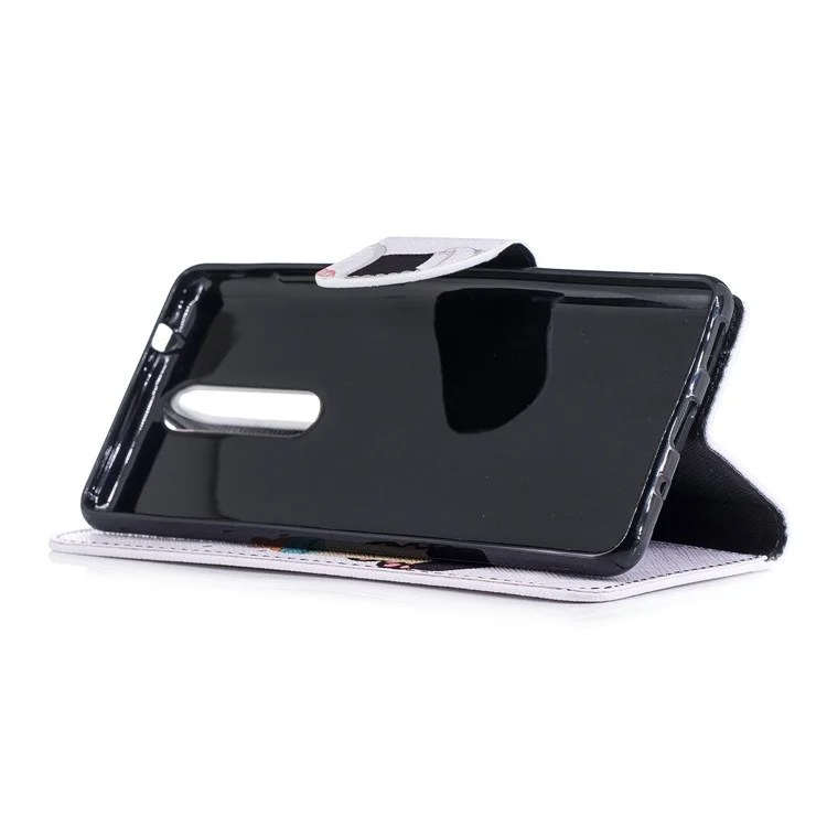 Pattern Printing Wallet Stand Leather Protective Case for Nokia 5.1 - Panda Holding a Bottle