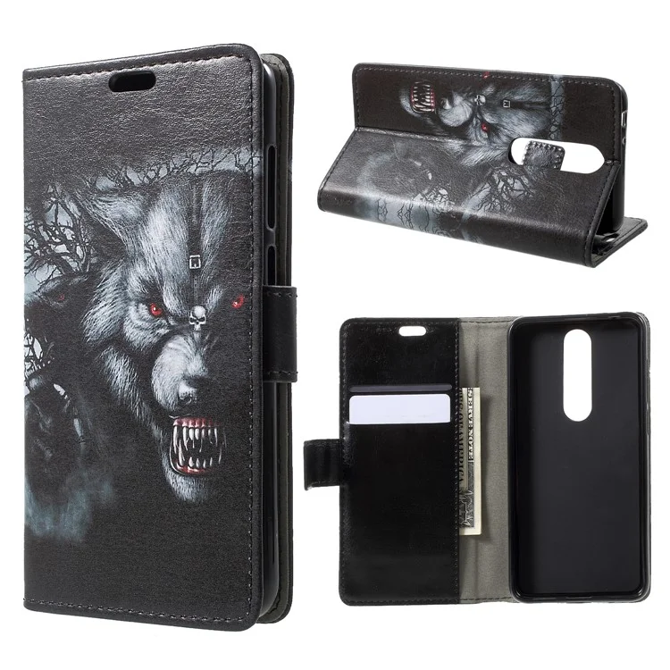 Pattern Printing Stand Leather Wallet Mobile Case for Nokia 5.1 Plus / X5 - Fierce Wolf