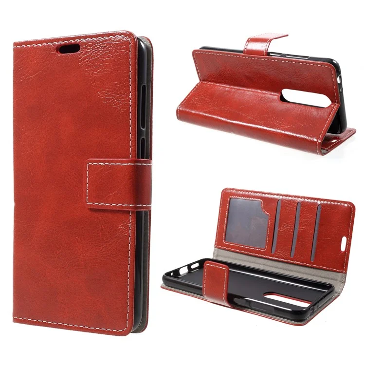 Vintage Crazy Horse Texture Wallet Leather Phone Case for Nokia 5.1 Plus / X5 - Red