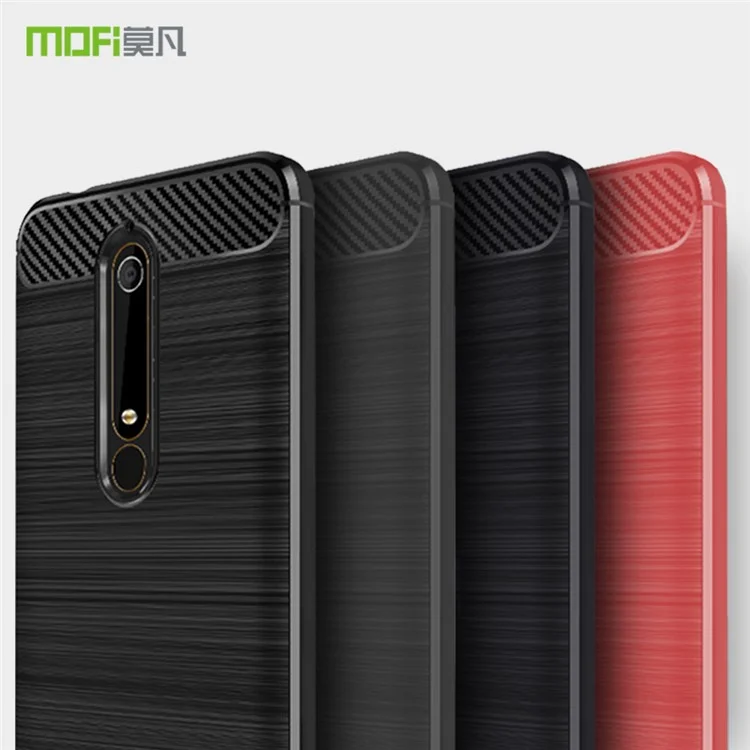 MOFI Carbon Fiber Texture Brushed TPU Protection Mobile Phone Case for Nokia 6.1 (5.5-inch) - Black