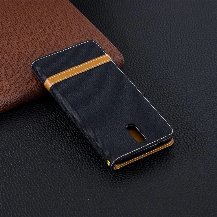 Assorted Color Jeans Cloth Wallet Stand Leather Case for Nokia 3.1 - Black