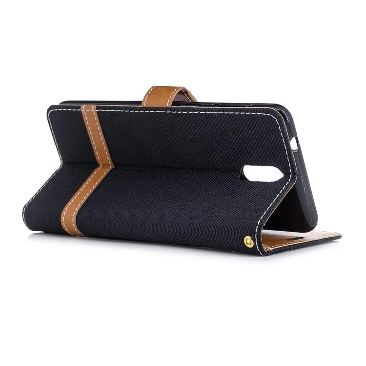 Assorted Color Jeans Cloth Wallet Stand Leather Case for Nokia 3.1 - Black
