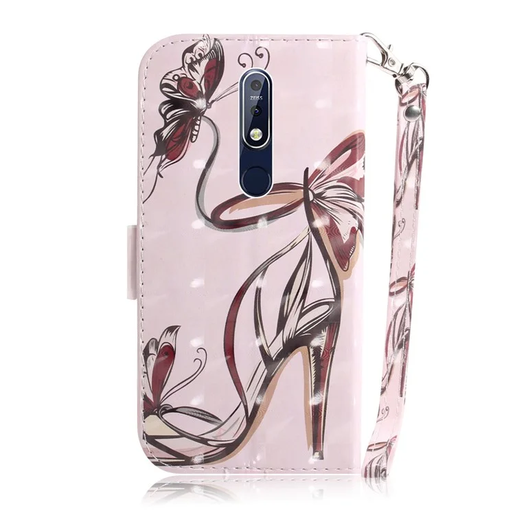 For Nokia 7.1 Patterned Leather Mobile Case [Wallet] [Stand] [Light Spot Decor] - High Heel Sandal