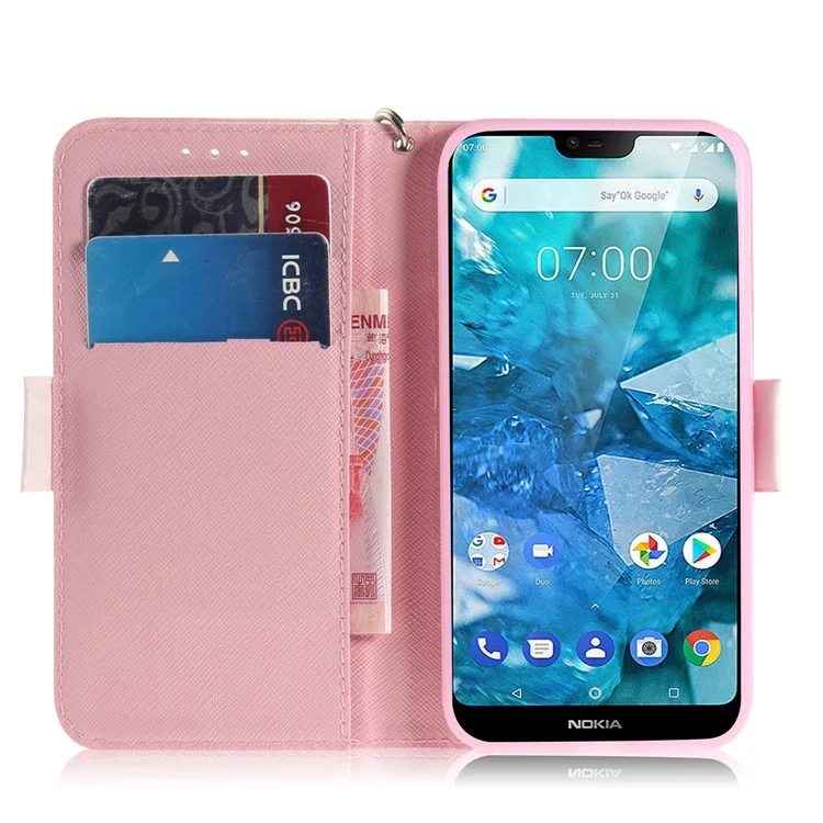 For Nokia 7.1 Patterned Leather Mobile Case [Wallet] [Stand] [Light Spot Decor] - High Heel Sandal