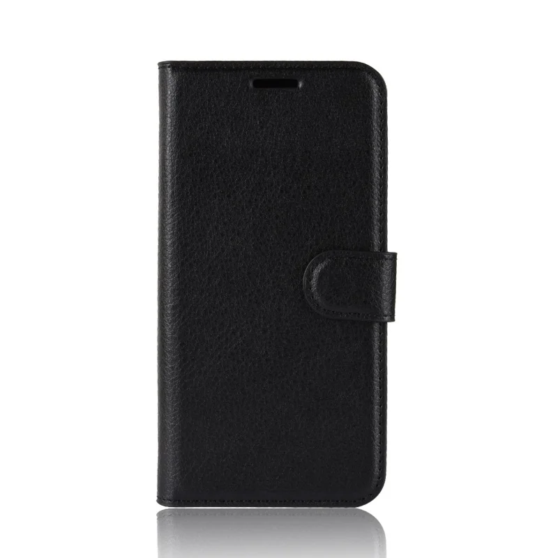 Litchi Skin PU Leather Cell Phone Case for Nokia 7.1 - Black