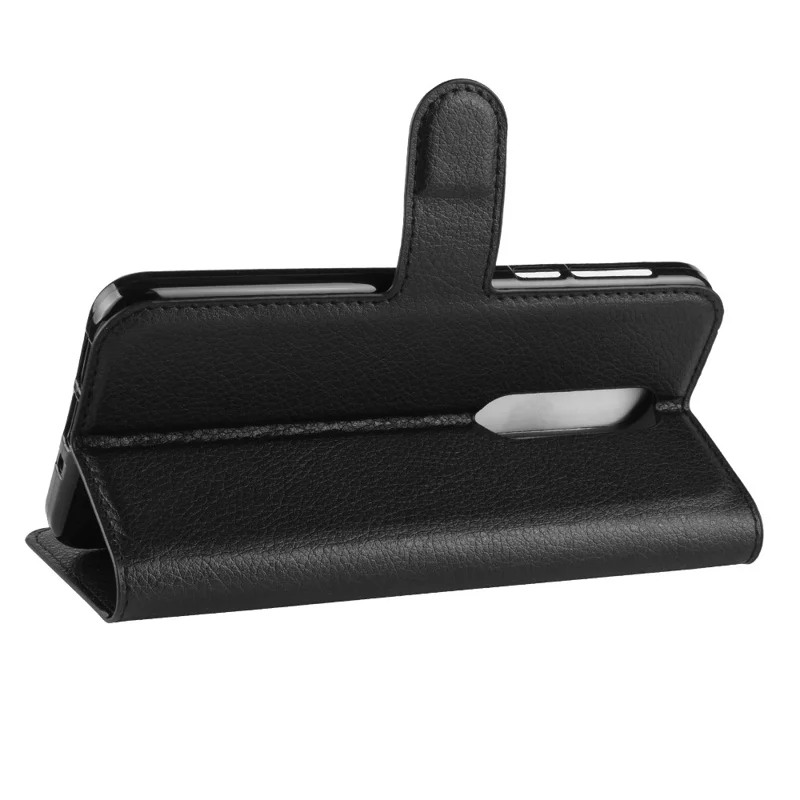 Litchi Skin PU Leather Cell Phone Case for Nokia 7.1 - Black