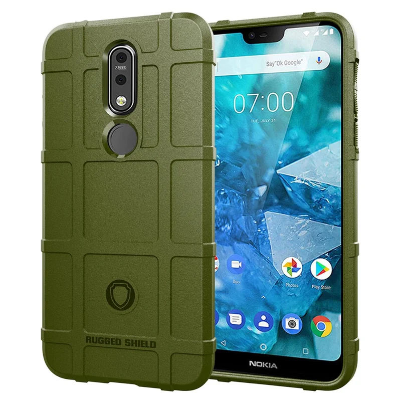 Anti-shock Square Grid Texture Soft TPU Phone Shell for Nokia 7.1 - Green