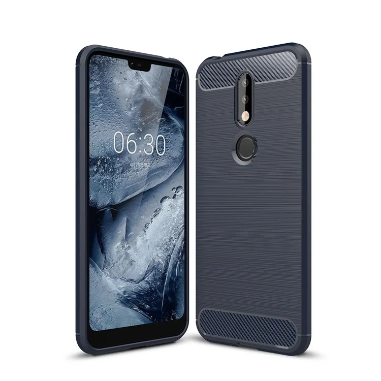 Carbon Fiber Texture Brushed TPU Back Mobile Casing for Nokia 7.1 - Dark Blue
