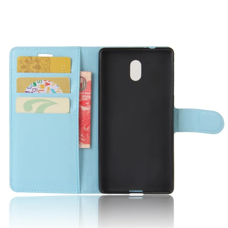 Lychee Skin Stand Leather Wallet Case for Nokia 3 - Baby Blue