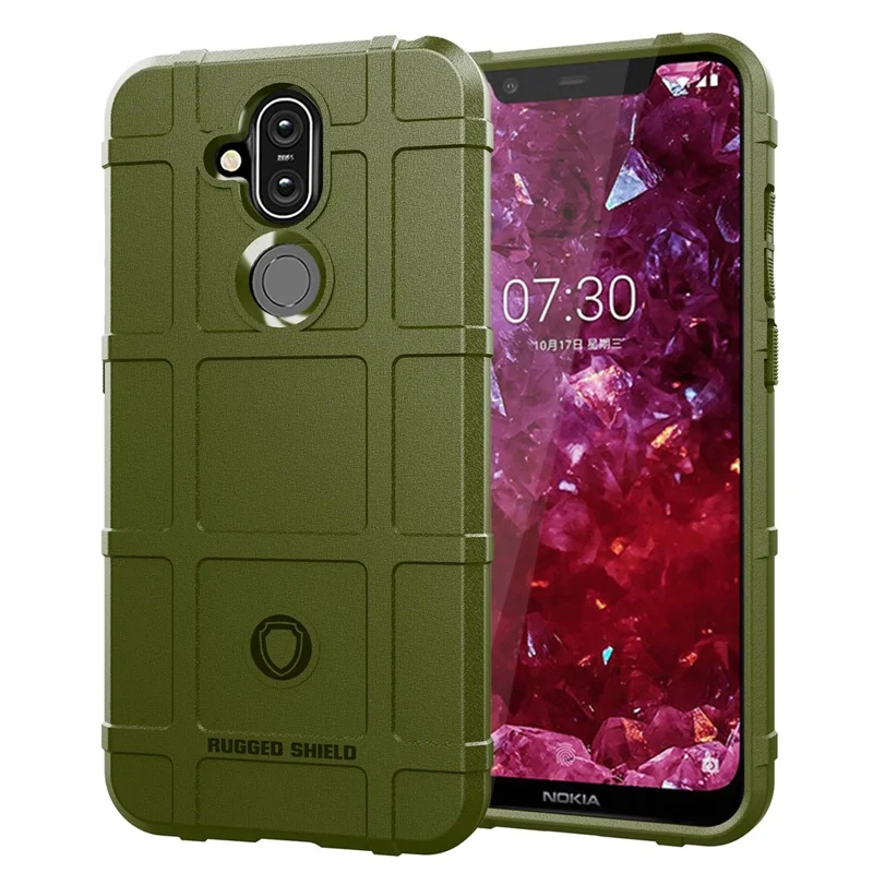 Anti-shock  Square Grid Texture TPU Cover for Nokia 8.1 / X7 (China) - Army Green
