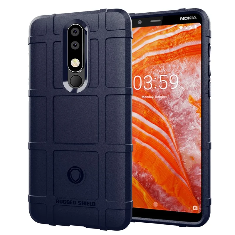 Anti-shock Square Grid Texture TPU Cover for Nokia 3.1 Plus - Dark Blue