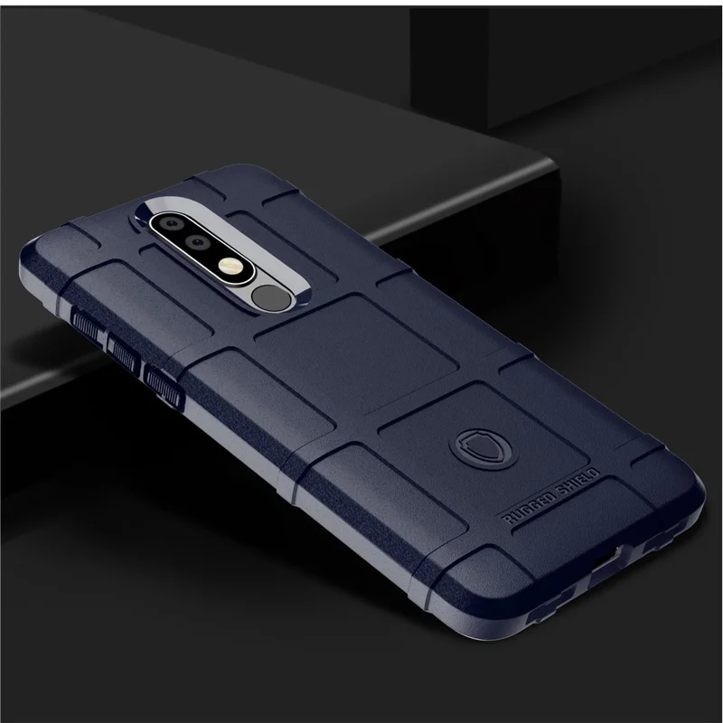 Anti-shock Square Grid Texture TPU Cover for Nokia 3.1 Plus - Dark Blue