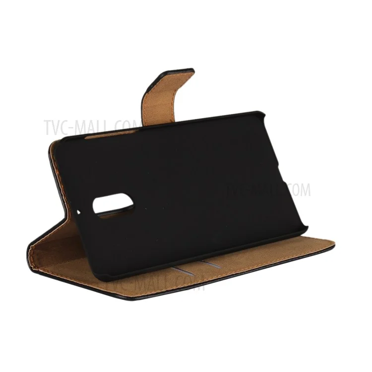 For Nokia 6 Genuine Leather Stand Wallet Flip Case - Black