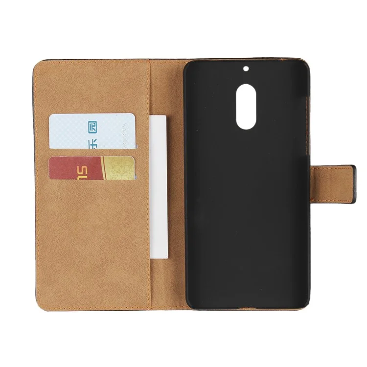 For Nokia 6 Genuine Leather Stand Wallet Flip Case - Black