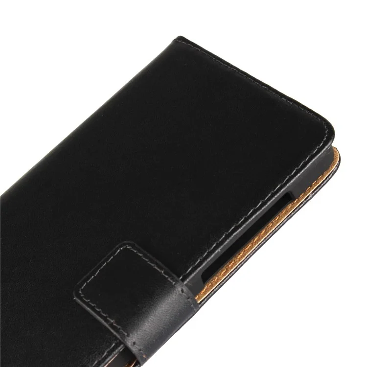 For Nokia 6 Genuine Leather Stand Wallet Flip Case - Black