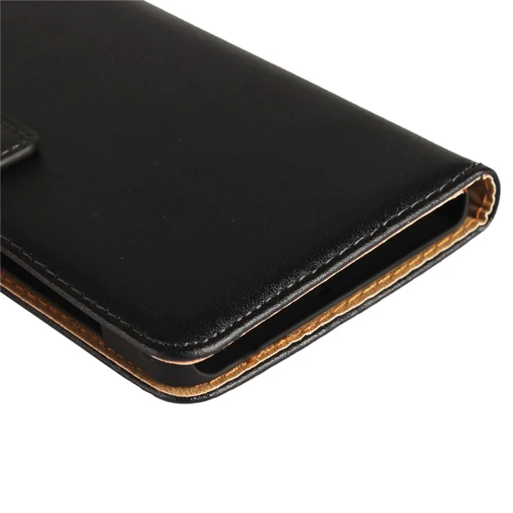 For Nokia 6 Genuine Leather Stand Wallet Flip Case - Black