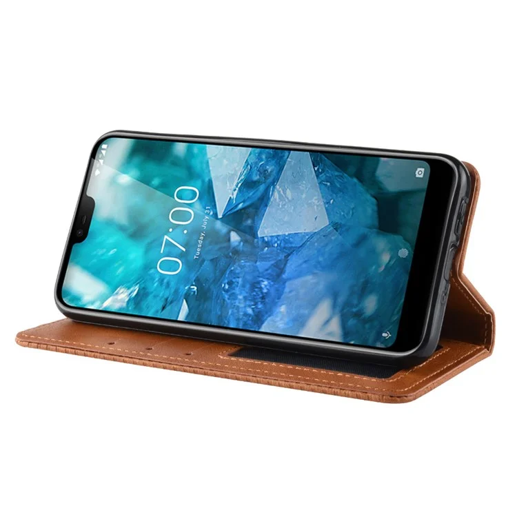 Vintage Style Leather Wallet Case for Nokia 7.1 - Brown