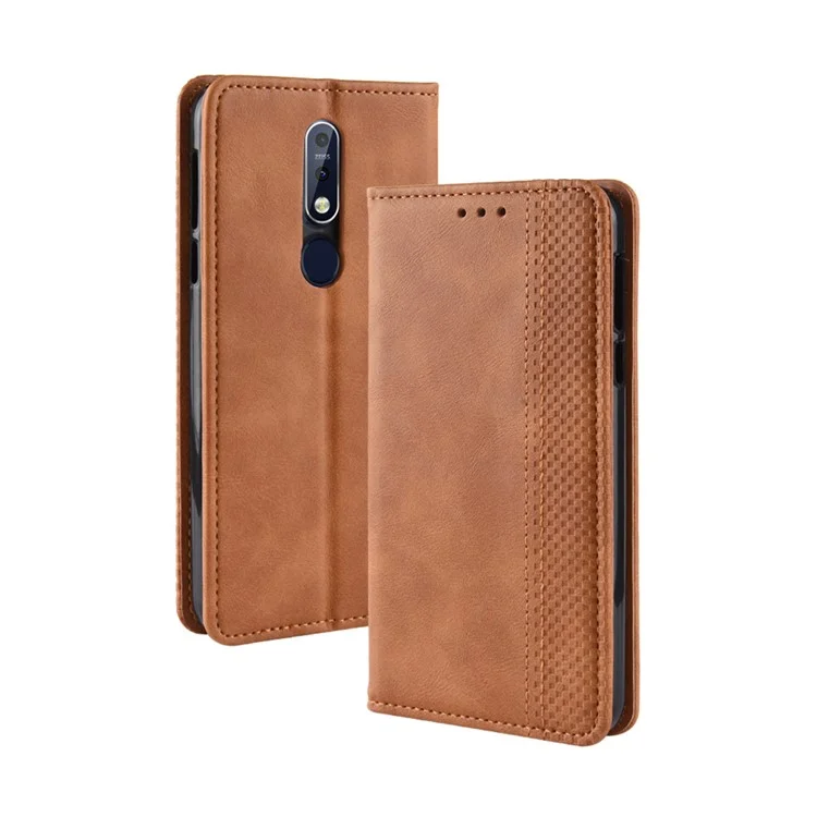 Vintage Style Leather Wallet Case for Nokia 7.1 - Brown