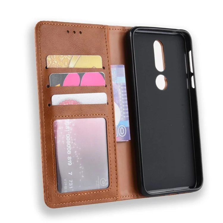 Vintage Style Leather Wallet Case for Nokia 7.1 - Brown