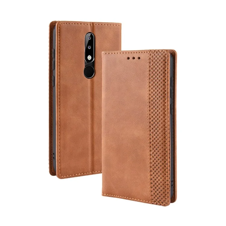 Coque de Portefeuille en Cuir Rétro en Cuir Automatique Pour Nokia 5.1 Plus / x5 - Brun