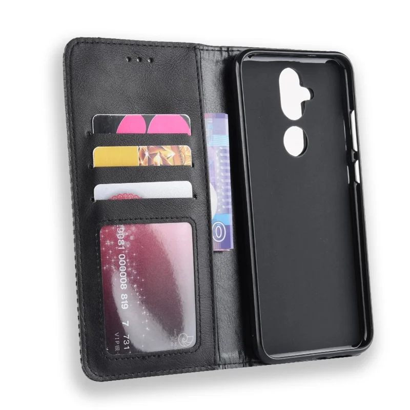 PU -lederabdeckung im Vintage -stil Mit Standbrieftasche Für Nokia 8.1 / X7 - Schwarz