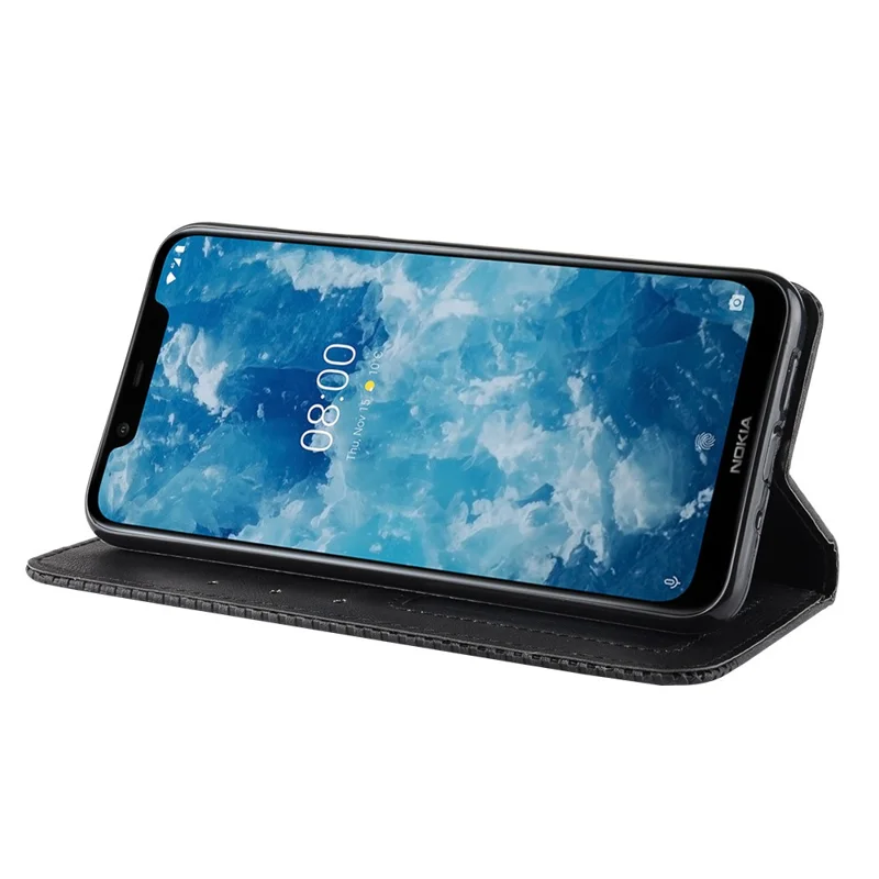 PU -lederabdeckung im Vintage -stil Mit Standbrieftasche Für Nokia 8.1 / X7 - Schwarz