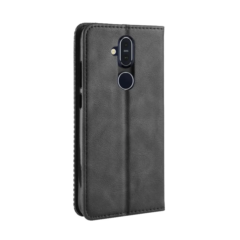 PU -lederabdeckung im Vintage -stil Mit Standbrieftasche Für Nokia 8.1 / X7 - Schwarz