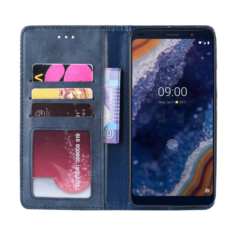 Vintage Style PU Leather Wallet Phone Case for Nokia 9 PureView - Blue