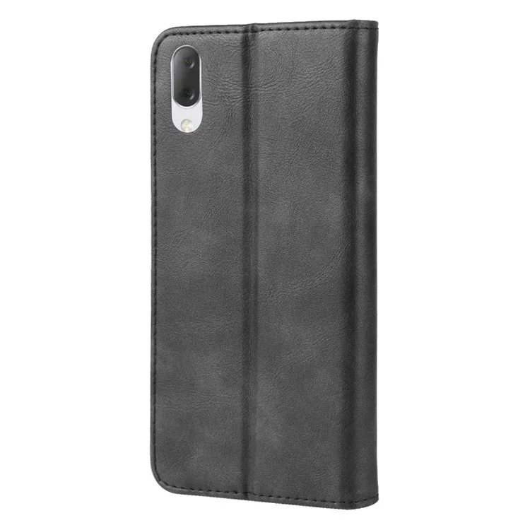 Étui de Téléphone Portant en Cuir PU Vintage Pour Sony Xperia L3 - le Noir