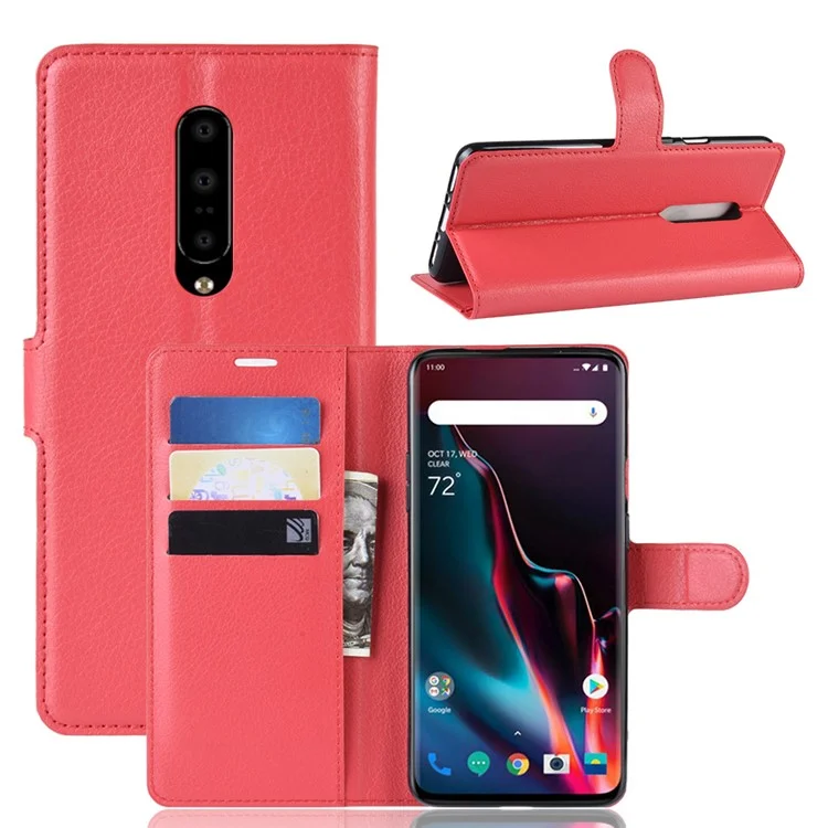 Litchi Texture Wallet Stand Case de Teléfonos Móviles de Cuero Para OnePlus 7 Pro - Rojo