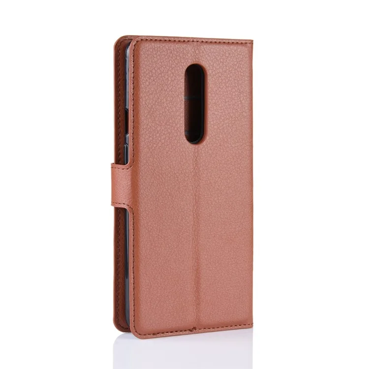 Litchi Texture Stand Stand Leather Celular Case Para OnePlus 7 Pro - Castanho