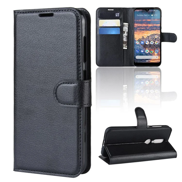 Litchi Skin pu le Cuir Stand Portefeuille Couverture de Téléphone Mobile Pour Nokia 4.2 - le Noir