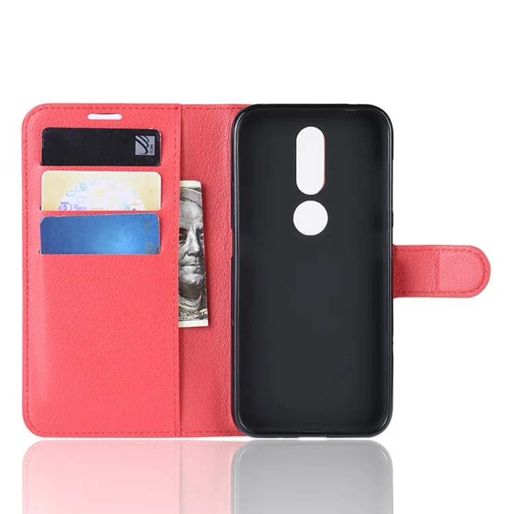 Litchi Skin PU Leder Ständer Brieftasche Mobiltelefon Cover Hülle Für Nokia 4.2 - Rot
