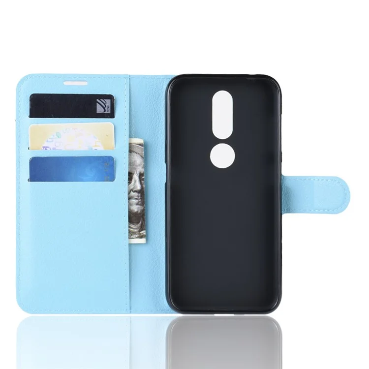 Litchi Skin PU Stand Stand Polho de Celular Capa Para Nokia 4.2 - Azul