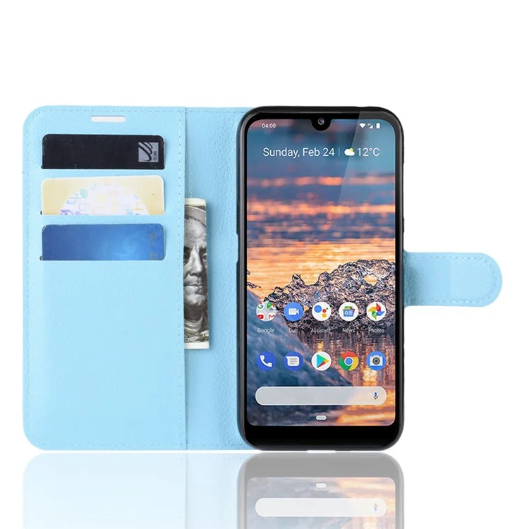 Litchi Skin PU Stand Stand Polho de Celular Capa Para Nokia 4.2 - Azul