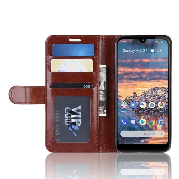 Crazy Horse Cute Leather Stand Flip Case Для Nokia 4.2 - Коричневый