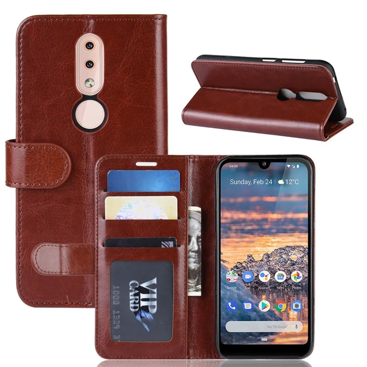 Crazy Horse Cute Leather Stand Flip Case Для Nokia 4.2 - Коричневый