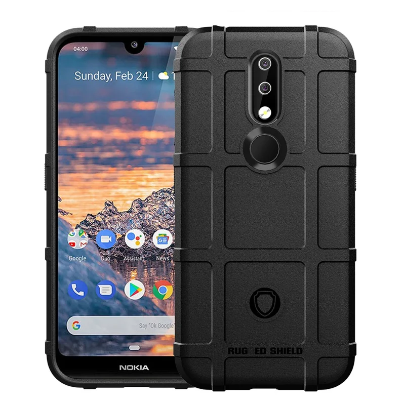 Rugged Square Grid Texture Anti-shock TPU Phone Cover for Nokia 4.2 - Black