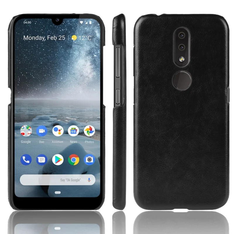 Litchi Texture PU Leather Coated PC Hard Protection Case for Nokia 4.2 - Black