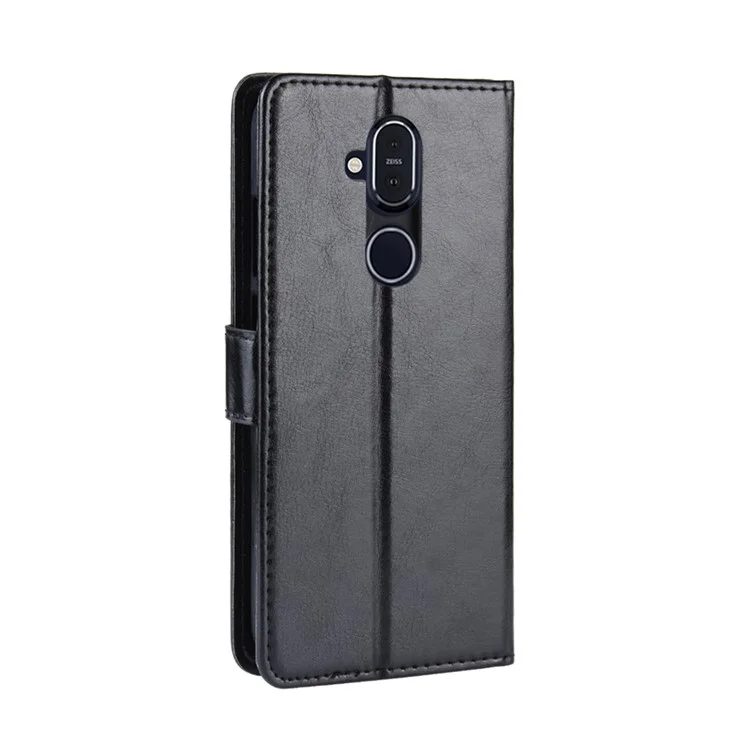 Crazy Horse PU Leather Wallet Stand Phone Cover for Nokia 8.1/X7 - Black