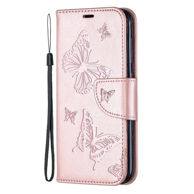 Imprint Butterfly Leather Wallet Case for Nokia 4.2 - Rose Gold