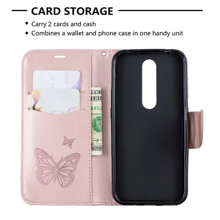 Imprint Butterfly Leather Wallet Case for Nokia 4.2 - Rose Gold