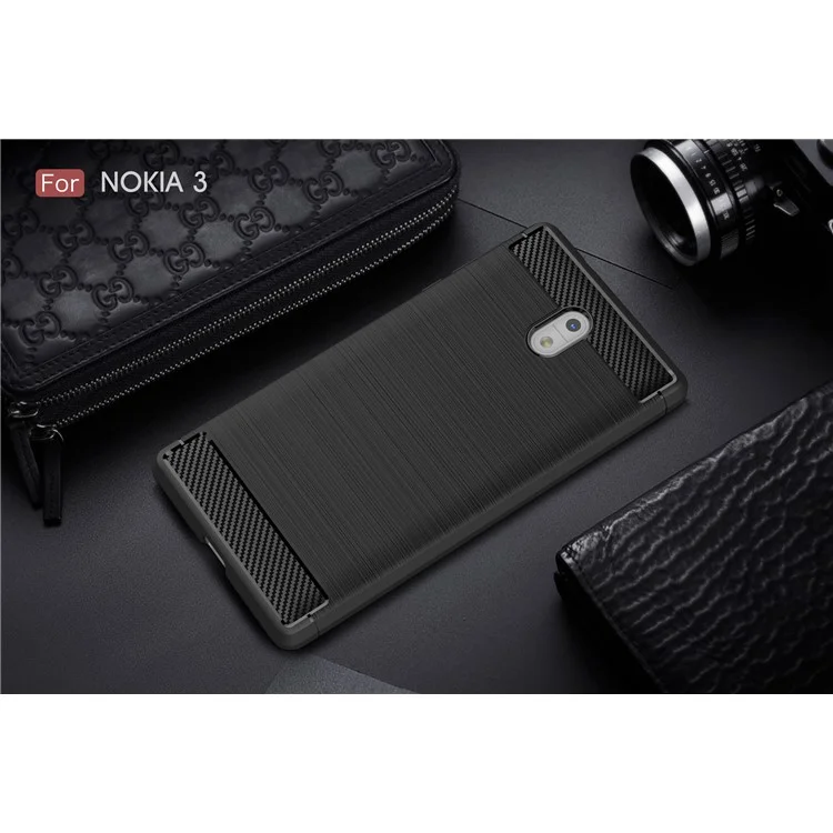 Carbon Fibre Brushed TPU Case for Nokia 3 - Black