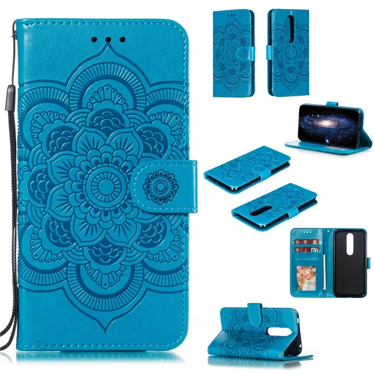 Imprint Mandala Flower Leather Wallet Case for Nokia 4.2 (2019) - Azul