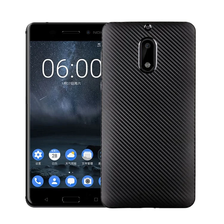 Carbon Fiber Soft TPU Protection Mobile Phone Case for Nokia 6 - Black