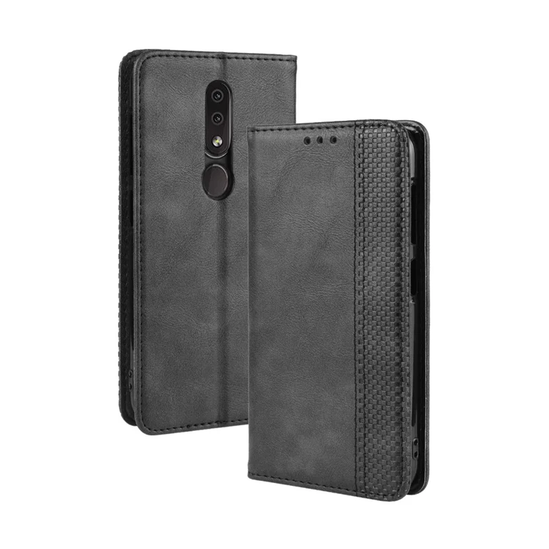 Étui à Coque de Téléphone Portable en Cuir Vintage à Absorbation Automatique Pour Nokia 4.2 (2019) - le Noir