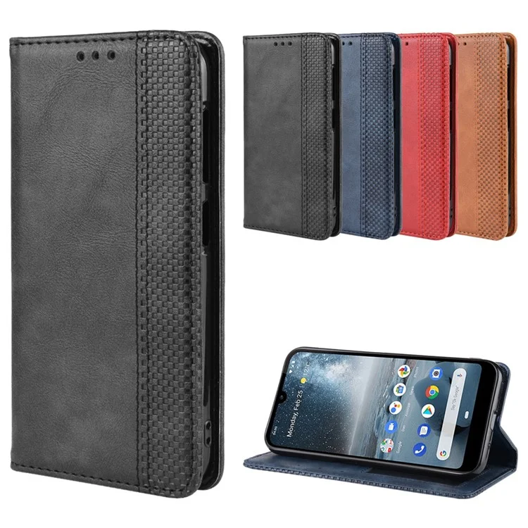 Capa de Carteira de Couro Vintage Auto-absorvida para Nokia 4.2 (2019) - Preta